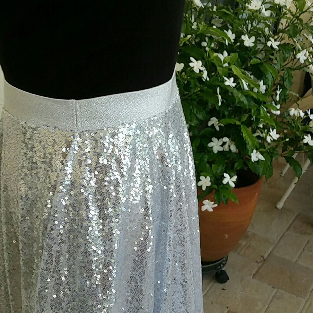 Ladies Silver Sequin Ball Gown Skirt - Picture 9 of 11
